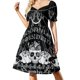 thumbnail image 3 of Vestido de manga corta con estampado geométrico azul artístico para mujer 2025, estilo coreano., 3 of 7