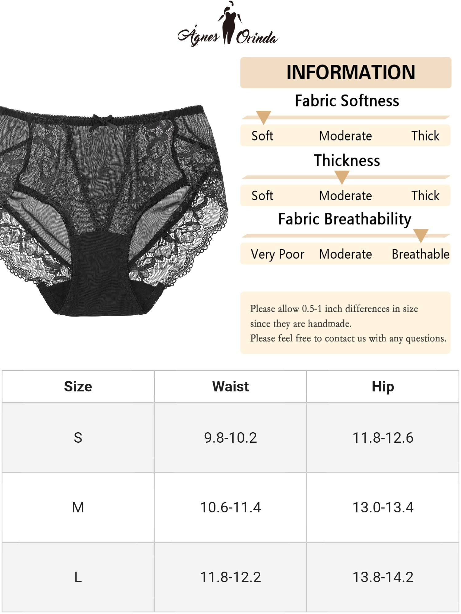 DARING DIVA Women's Plus Size Sheer Lace Trim High-rise Brief Stretchy Underwear XL Black