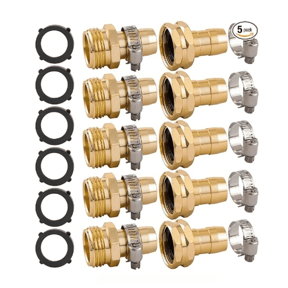Naisfei Garden Hose Repair Connector with Stainless Steel Clamps, 3/4" Thread Aluminum Water Hose Pipe Repair Kit, Female and Male Hose Connectors, 5 Pack