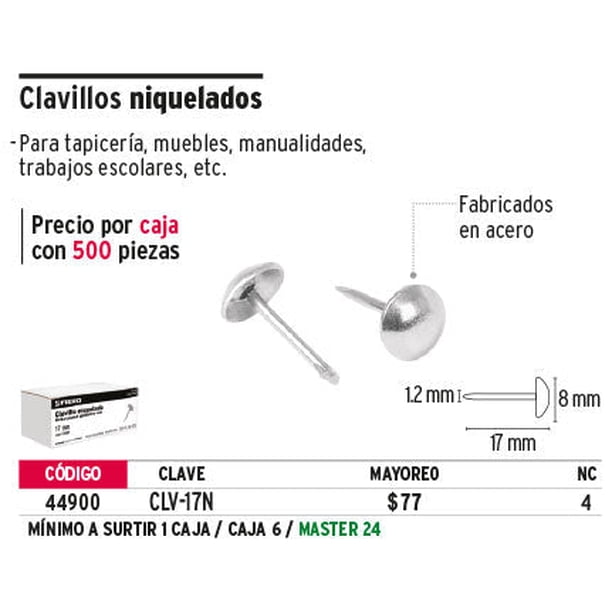 Clavillo niquelado, 17 mm, caja con 500 piezas Fiero Clavillo niquelado ...