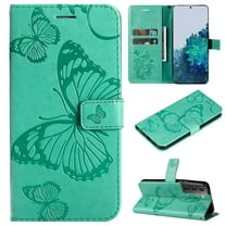 Dteck Galaxy S22 Case Embossing PU Leather Magnetic Wallet Case with Credit Card Holder Slot Stand Flip Case Cover for Samsung Galaxy S22 Butterfly Pattern,Green