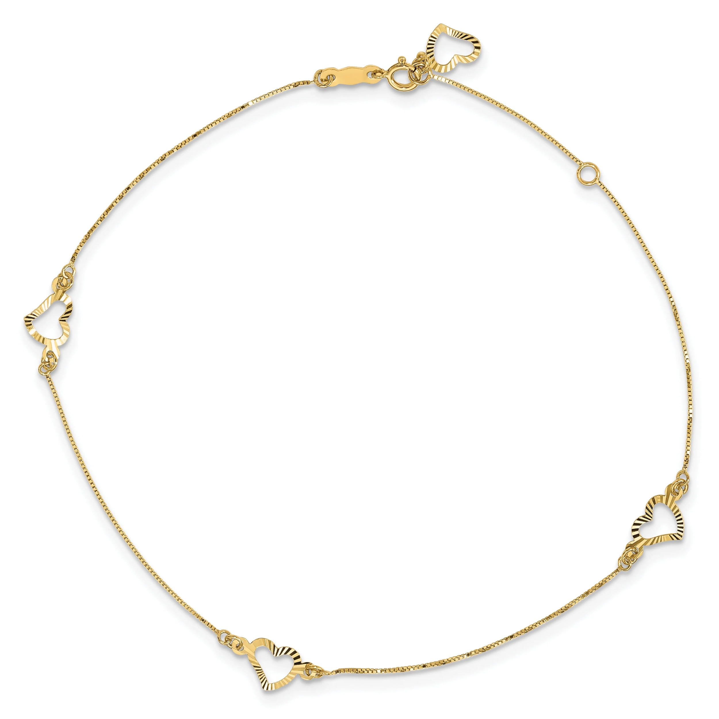 Primal Gold 14 Karat Yellow Gold Adjustable Heart 9-inch Plus 1-inch Extension Anklet