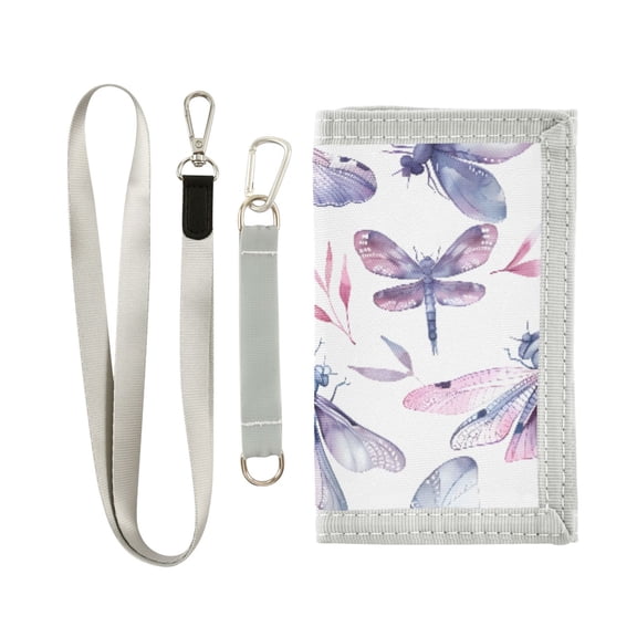 JIALIOU Nylon Trifold Card Wallet with ID Window Zipper Pocket for Men Women Teen Dragonflies and Leaf