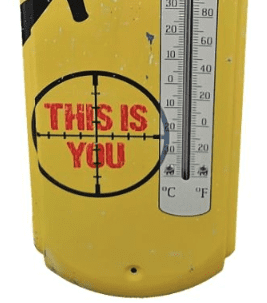Wall Thermometer Hanging Metal ~22 Gauge Metal Lithograph Print Measures 5" x 17" Indoors or Outdoors ~NOTICE No Trespassing