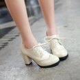 thumbnail image 3 of Women'sChunkyBlockHeelsOxfordsVintageWingtipBroguesRoundToeLace-upPumpsHighHeeledBootiesDressShoes, 3 of 5
