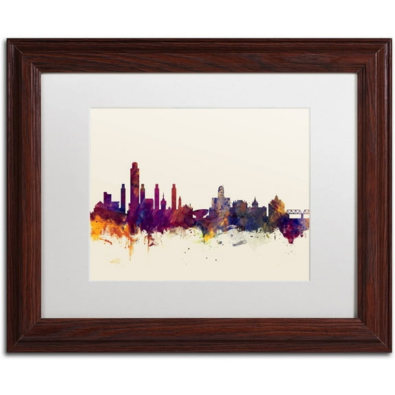 Trademark Fine Art "Albany New York Skyline" Canvas Art by Michael Tompsett, White Matte, Wood Frame