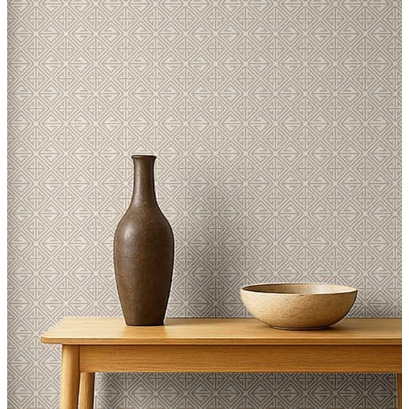 S4Sassy Self-Stick Decorative Wallpaper, Pinwheel Geometric Print Wall Paper, Vinyl Waterproof Contact Paper, Beige, 25"x120" Removable Renter Friendly Wall Covering For Bedroom, Dining Room