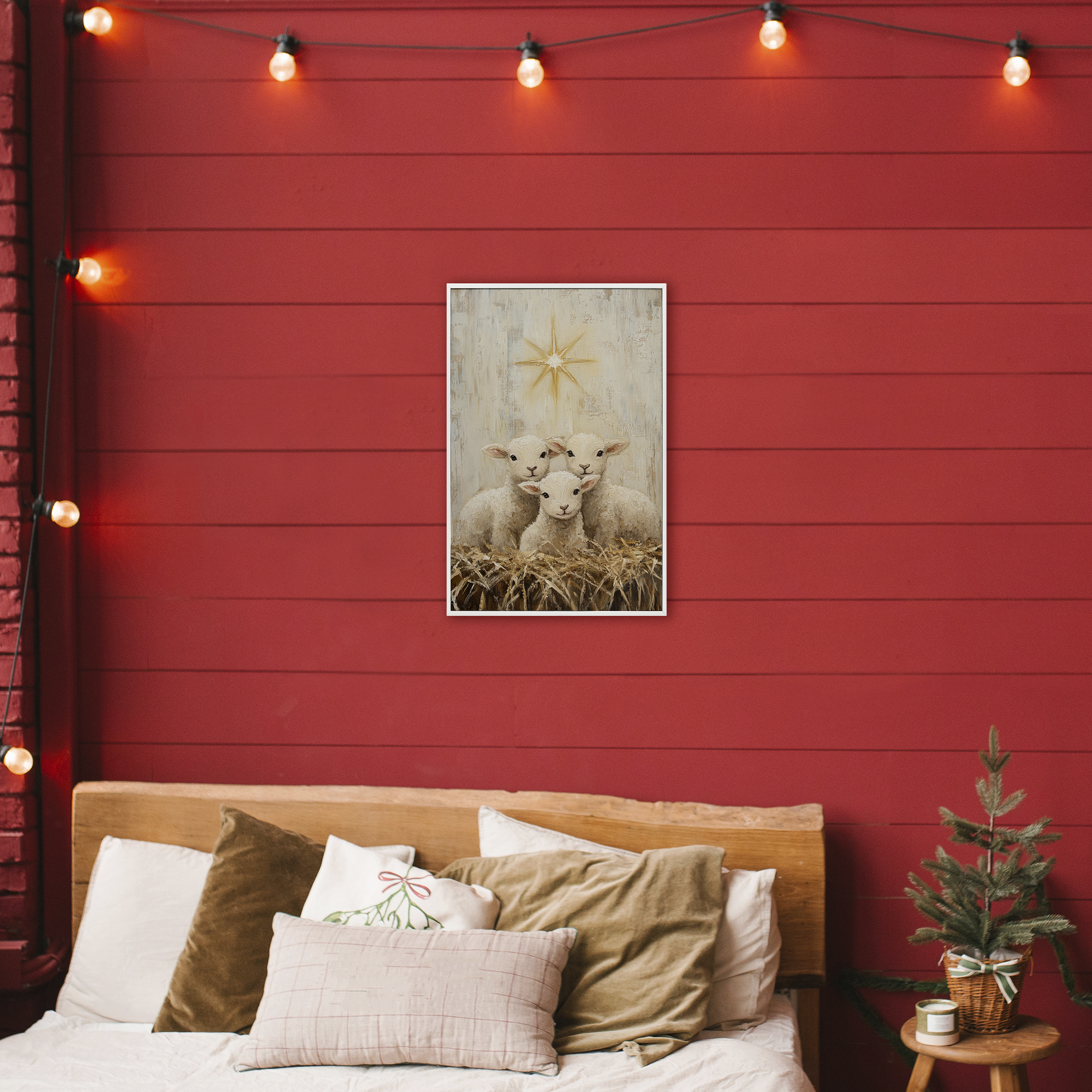 Christmas Lambs Trio White Framed Giclee Art, design by Petal Prints Design