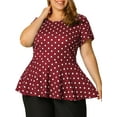 thumbnail image 4 of Unique Bargains Women's Plus Size Short Sleeves Polka Dots Outfits Fashion Peplum Blouse, 4 of 7