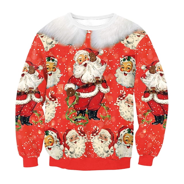 toraway Chandails en Molleton à Col Rond Vintage Hiver Mode Décontractée de Noël pour Hommes Impression 3D Manches Longues Chandail à Capuche L