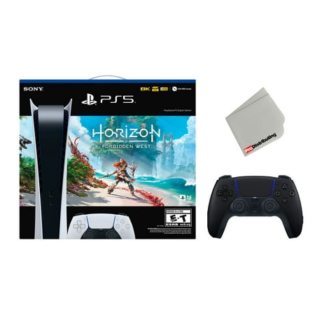Sony Playstation 5 Digital Edition Horizon Forbidden West Bundle with Extra Black Controller and Microfiber Cleaning Cloth
