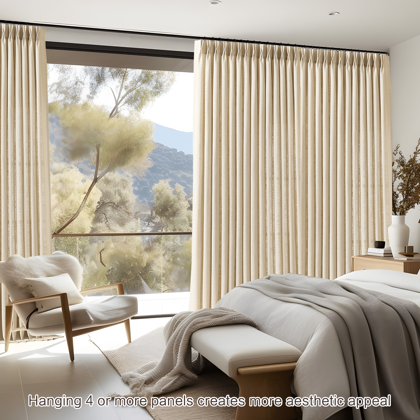 Galenzoov 40×90 inch 2 Panels Pinch Pleated Linen Curtains for Home, Light Filtering Airy & Privacy Protection Breathable Window Drapes for Bedroom, Living room, Office, Sand Beige