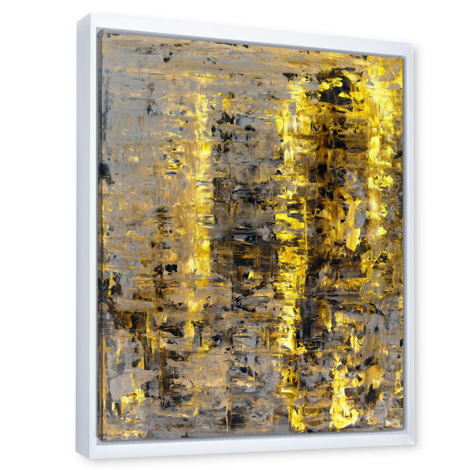 Designart Le jaune rencontre l'art abstrait gris II ART MURAL À CADRE FLOTTÉ