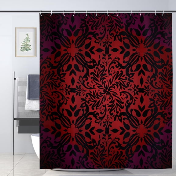 JOOCAR Red and Black Shower Curtain for Bathroom Decoration Fabric Shower Curtain set with 12 Hooks,72x72