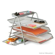 Mind Reader 3 Tray Letter Organizer with Pull Out Drawers, Silver
