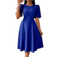 thumbnail image 2 of Elegant Midi Dress with Pockets for Women, Crew Neck, 3/4 Sleeve, A-Line Cocktail Party Dress, 2 of 9