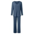 thumbnail image 4 of felwors Lounge Sets for Women Long Sleeve Knit Ribbed Pajama Sets 2 Piece Loungewear with Pockets Navy, XXL, 4 of 4