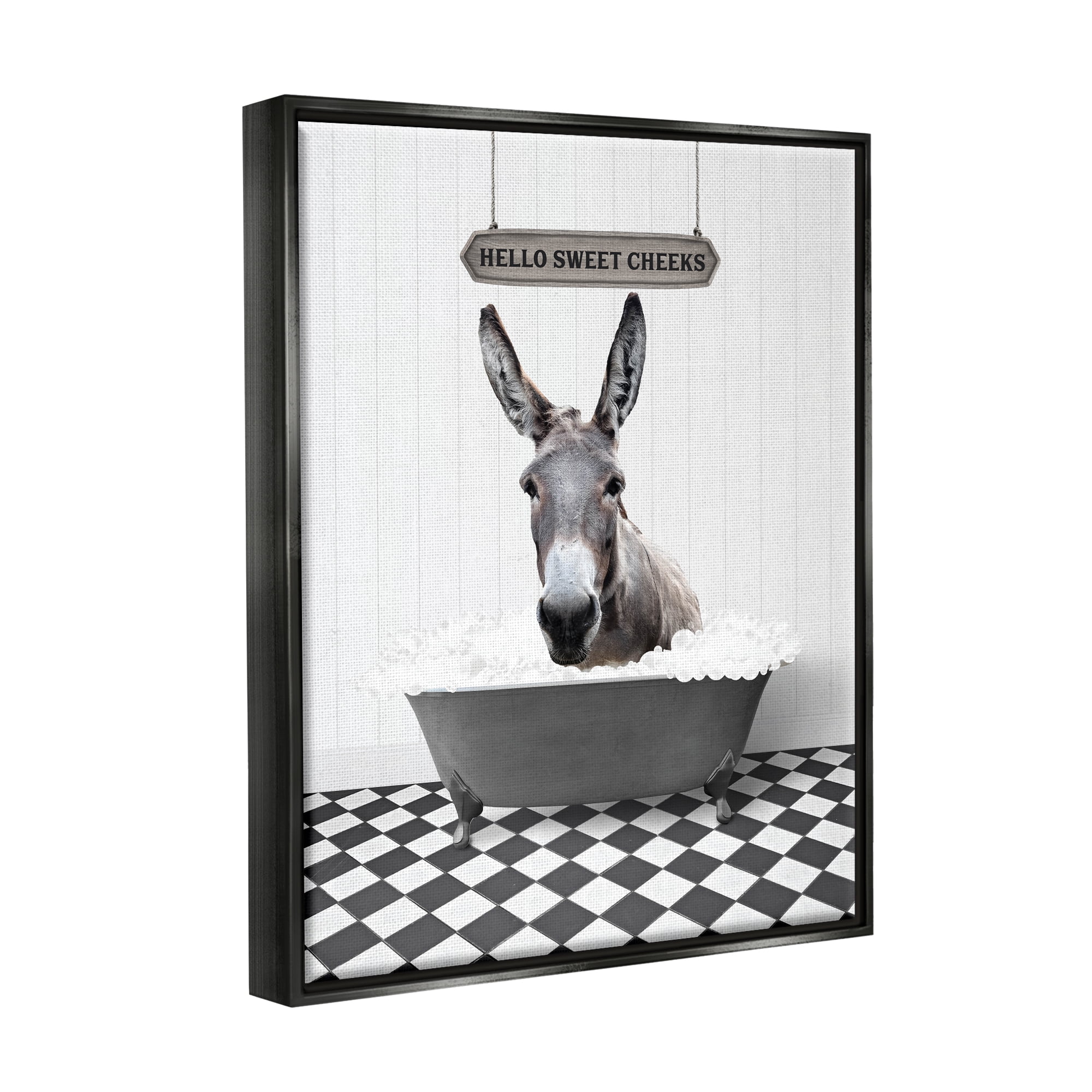 Stupell Industries Hello Sweet Cheeks Phrase Animals & Insects Painting Black Floater Framed Art Print Wall Art, 25 x 31