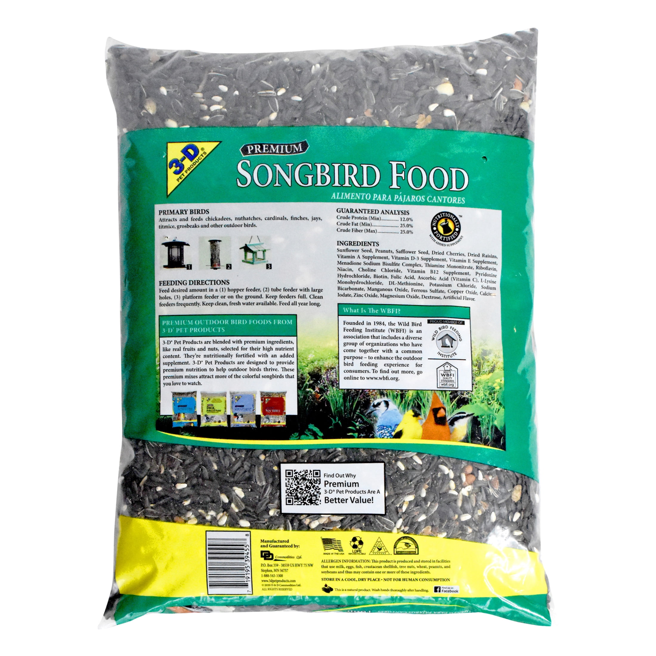 3-D Pet Products Premium Songbird Blend Dry Wild Bird Food, 14 lb.; Does Not Contain Fillers, 1 Pack