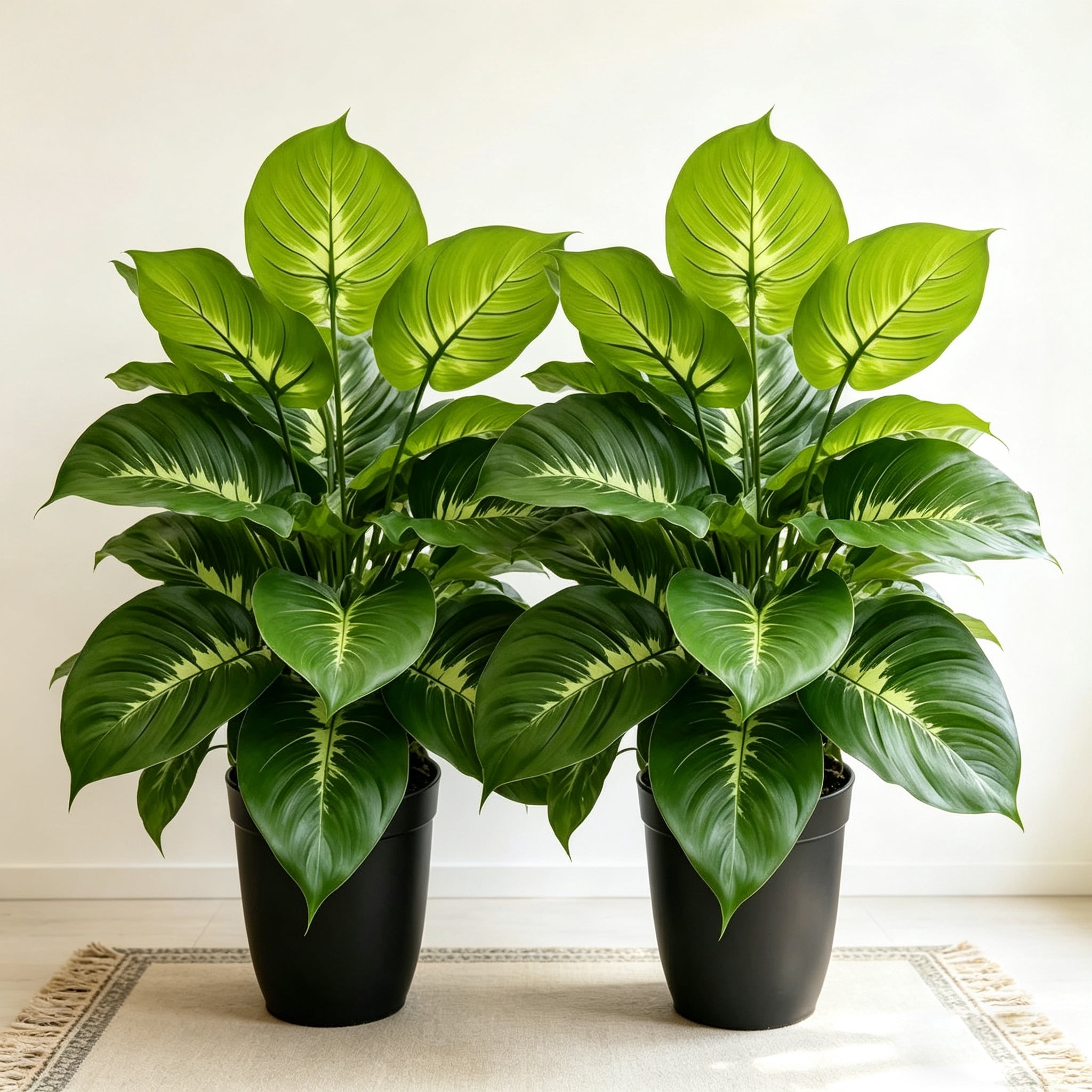 21 Inch Artificial Large Leaf Tropical Plant 2 Pack, Faux Greenery Stems (No Pot), Fake Philodendron for Home Decor, Living Room, Office, Wedding Table Centerpieces