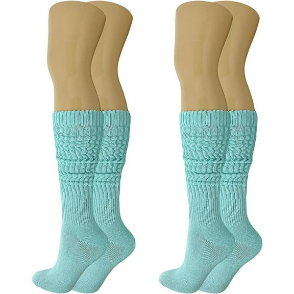 2 Pairs Cotton Slouch Knee High Socks Shoe Size 5-10 (Mint) from AWS/American Made