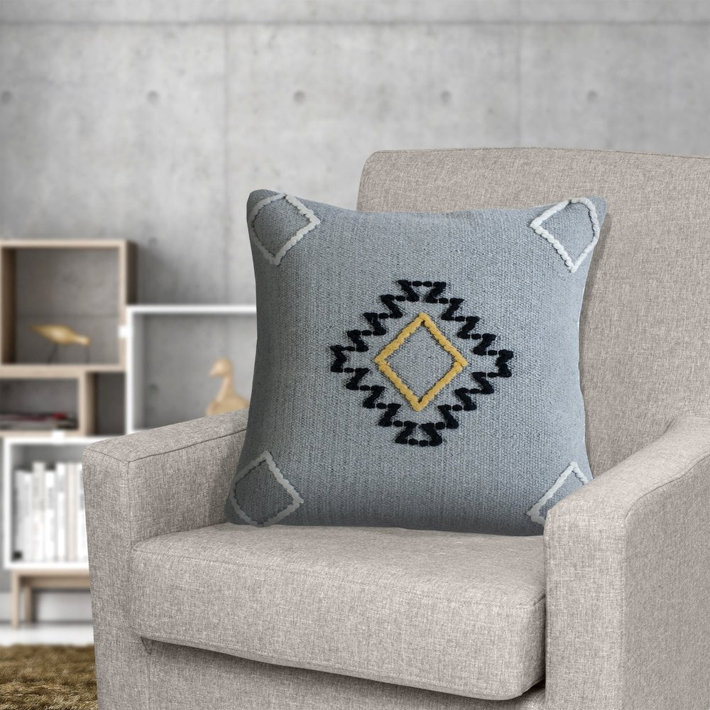 LR Home Ox Bay Hand-Woven Gray/Yellow Geometric Cotton Blend Pillow Cover