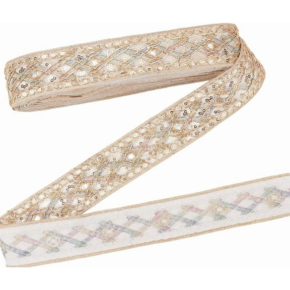 Rhombus Pattern Polyester Sequin Lace Ribbon Lace Trim Clothes Accessories White 1-5/8 inch(40mm)