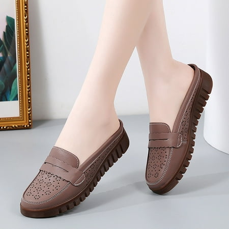 

Itsun Womens Dress Shoes Women s Versatile Round Toe Flat Leather Flats Shoes Solid Color Shoes Comfort Soft Slip On Flats Shoes Coffee