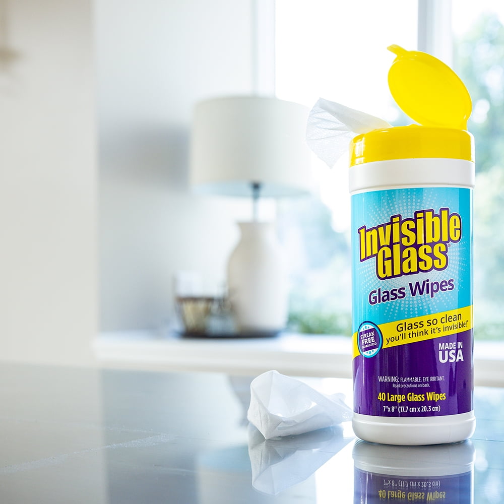 Invisible Glass 90160-2PK 40-Count Lint-Free Glass Cleaning Wipes Perfect for Mirrors, Windows, Windshields for Home, Automotive, and Off Tint Safe, Pack of 2