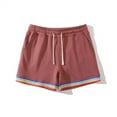 thumbnail image 3 of HOOMEUMY Men's Summer Shorts Rainbow Striped Elastic Waist Drawstring Solid Color Beach Shorts with Pockets Red XXXXL, 3 of 4