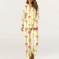 thumbnail image 2 of Hyknon Womens Pajama Sets Home Fashion Cute Bow Printed Soft Comfortable Two Piece Set Daily Home Wear Long Sleeve Turndown Collar Tops with Pajama Pants, 2 of 5