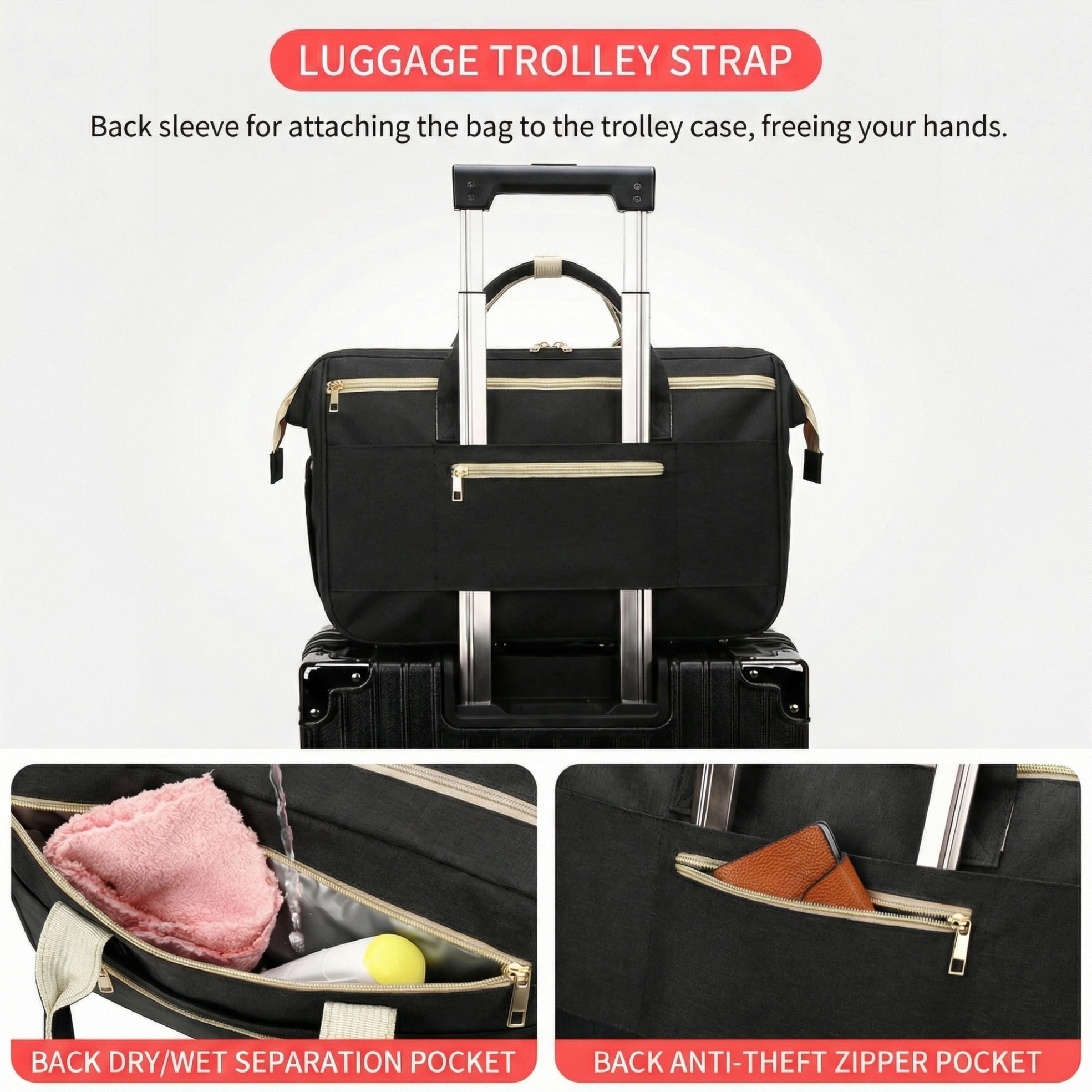 Diaper changing bag, multi-functional baby changing bag, includes insulated bottle holder, essential for baby travel, large capacity travel backpack with USB charging port and stroller strap (black).
