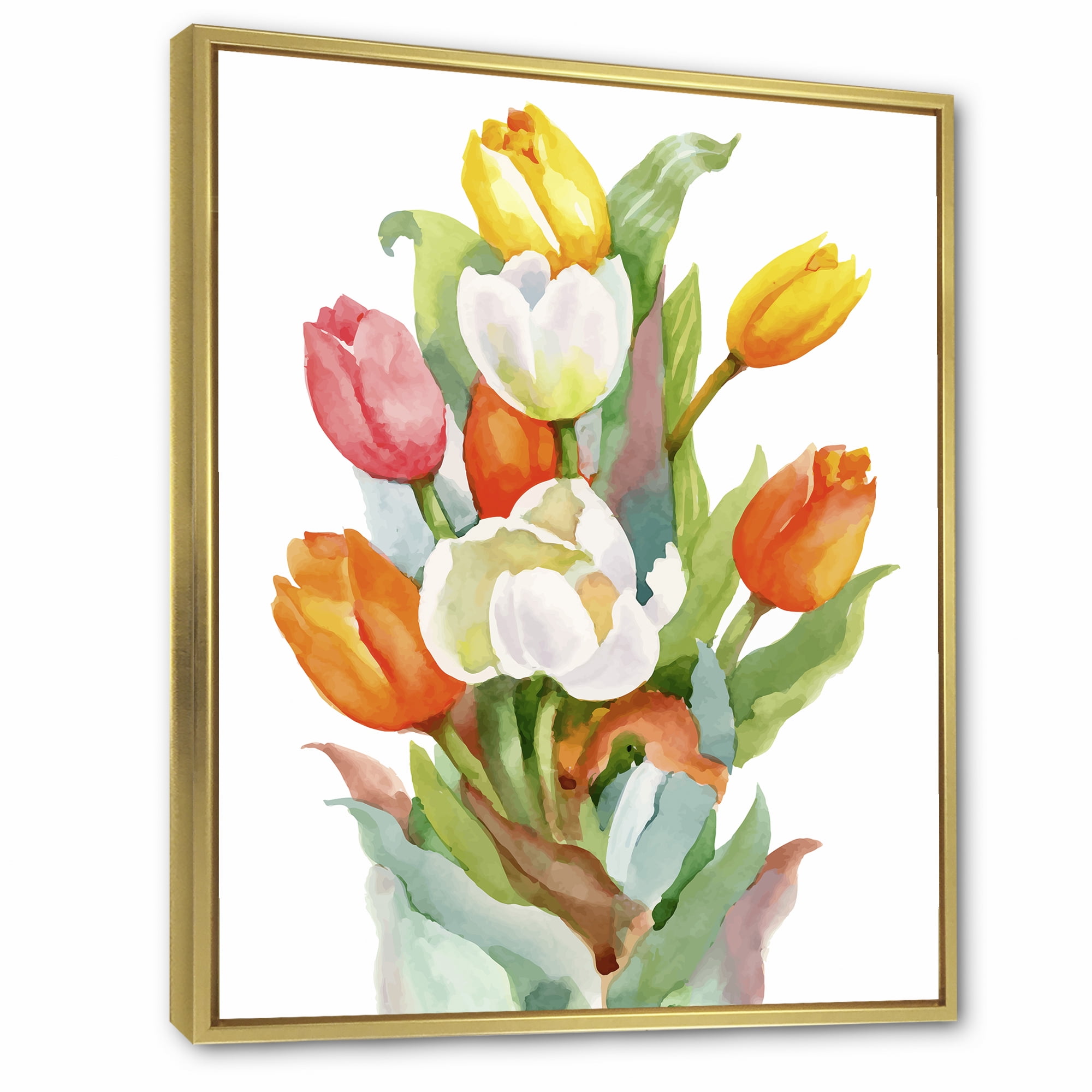 Designart 'Blooming Orange and White Tulips Flower' Traditional Framed Canvas Wall Art Print