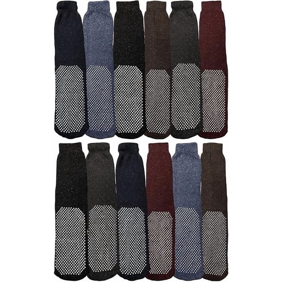Yacht & Smith Mens Thermal Slipper Socks, Non-Skid with Gripper Bottom, Hospital Tube Socks, Assorted Colors (12 Pairs Assorted B, (10-13))