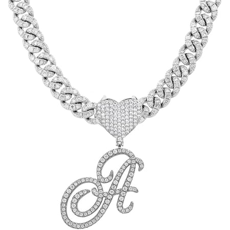 LYH Initial Necklaces Silver Cuban Link Chain for Women Iced Out Chain with Heart Letter Pendants Custom Chain Name Necklace Hip Hop Jewelry Gift
