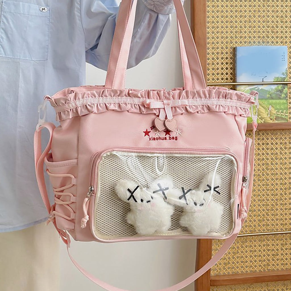 Simple Shoulder Bag Large Capacity Commuting Bag Teens Ruched Lace Bows Ita Bag