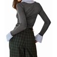 thumbnail image 3 of Womens Long Sleeve Pol-O Shirts Business Casual Work Tops Slim Fit V Neck Collared Patchwork Fall Outfits Gray L, 3 of 6