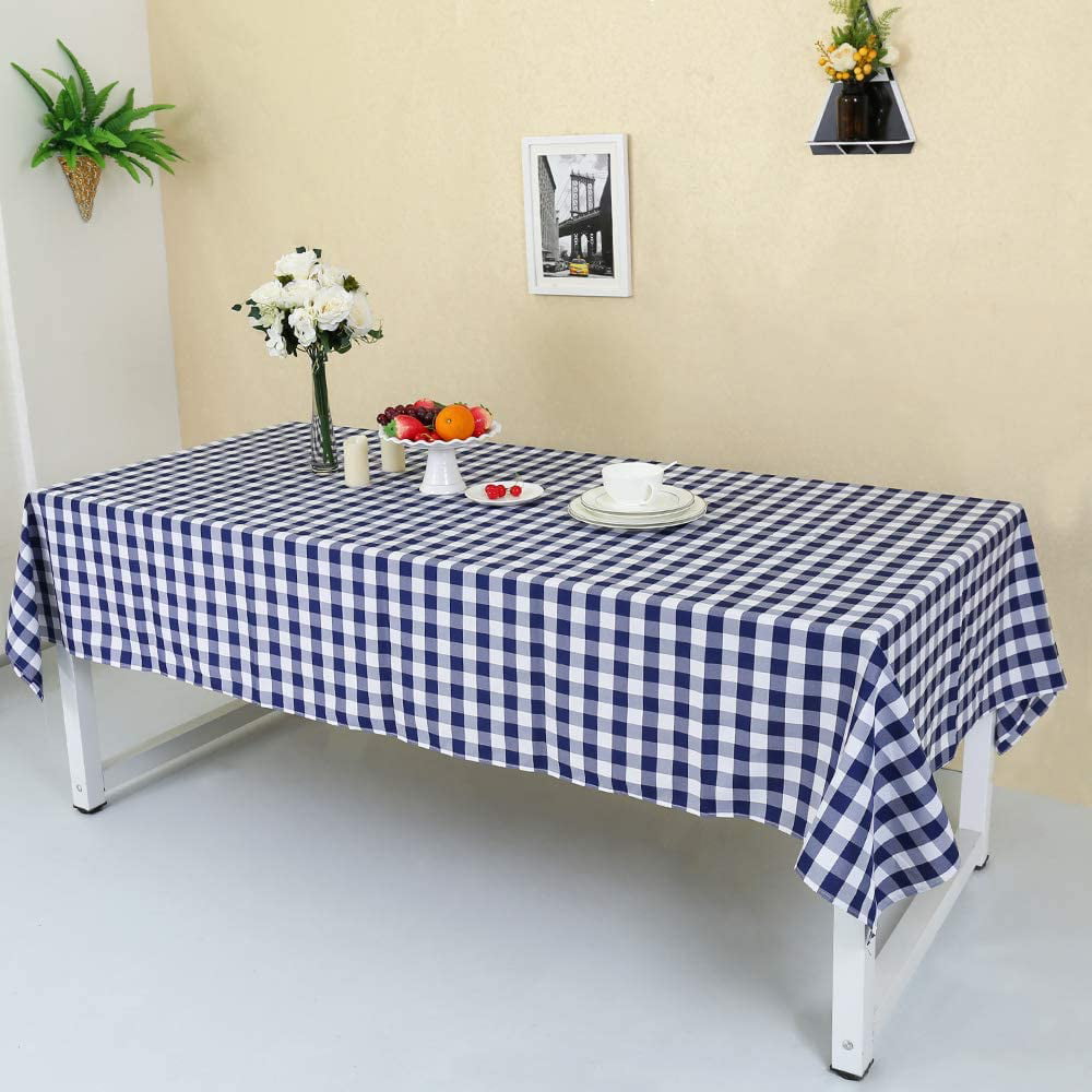 Zdada 60 x 84 Inch Navy Blue and White Check Tablecloth Plaid Table Cover Party Picnic Home/Outdoor Use Decoration 150x210cm