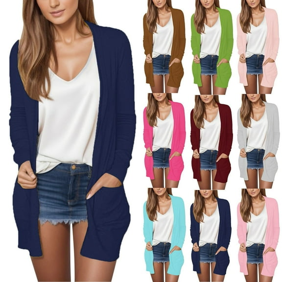 Gyexs Cardigans for Women 2025, Lightweight Open Front Cardigan Sweater Tops Dressy Blouses Casual Long Sleeve Pocket (Green, Size XL)