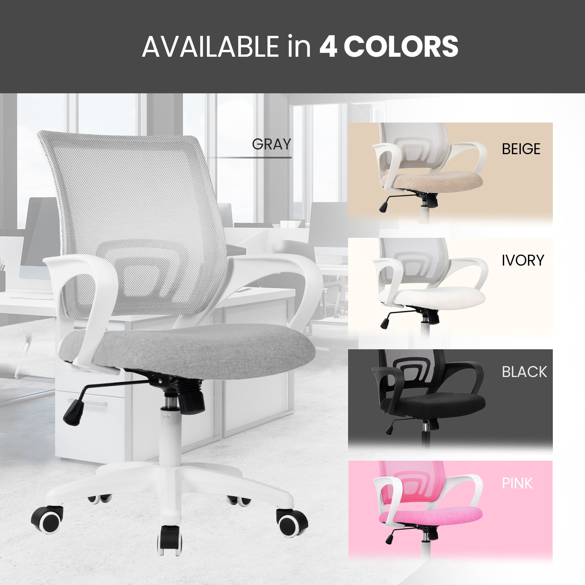 CELTOSS Office Chair, Adjustable Height, Ergonomic Lumbar Support and Armrests for Adults, Gray