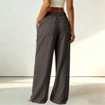 thumbnail image 6 of QGJZVUNL Button High Waist Trousers for Womens Striped Wide Leg Pants with Pockets Size XL, 6 of 6