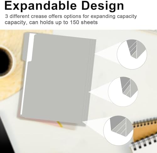 File Folder,  150 Pack 1/3 Cut Tab File Folders Letter Size, Grey, Folders with Tab, Great for Organizing and Easy File Storage