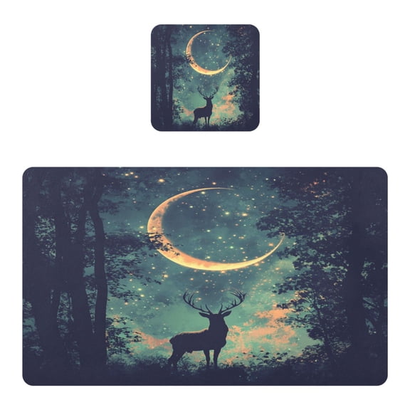Wobogo Deer in The Mystic Forest Pattern Placemats Coasters Set of 1 Heat-resistant Non-slip Easy to Clean Square Dinner Plate Mat