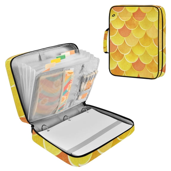 Yellow Orange Fish Scales Accordion File Organizer Expanding File Folder 3-Ring Binder Bag 500 Sheets A4 Size