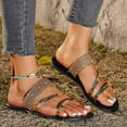 thumbnail image 2 of Hurxie Women's Metallic Strappy Flat Sandals Dressy Sparkly Open Toe Slide Vacation Summer Sandals Gold, 2 of 7