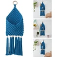 thumbnail image 4 of Handwoven Cotton Tassels Wall Hanging Basket Organizers Pocket For Dried Flower Mail Holder Nursery Home Decoration Wall Hanging Basket（Blue）, 4 of 5