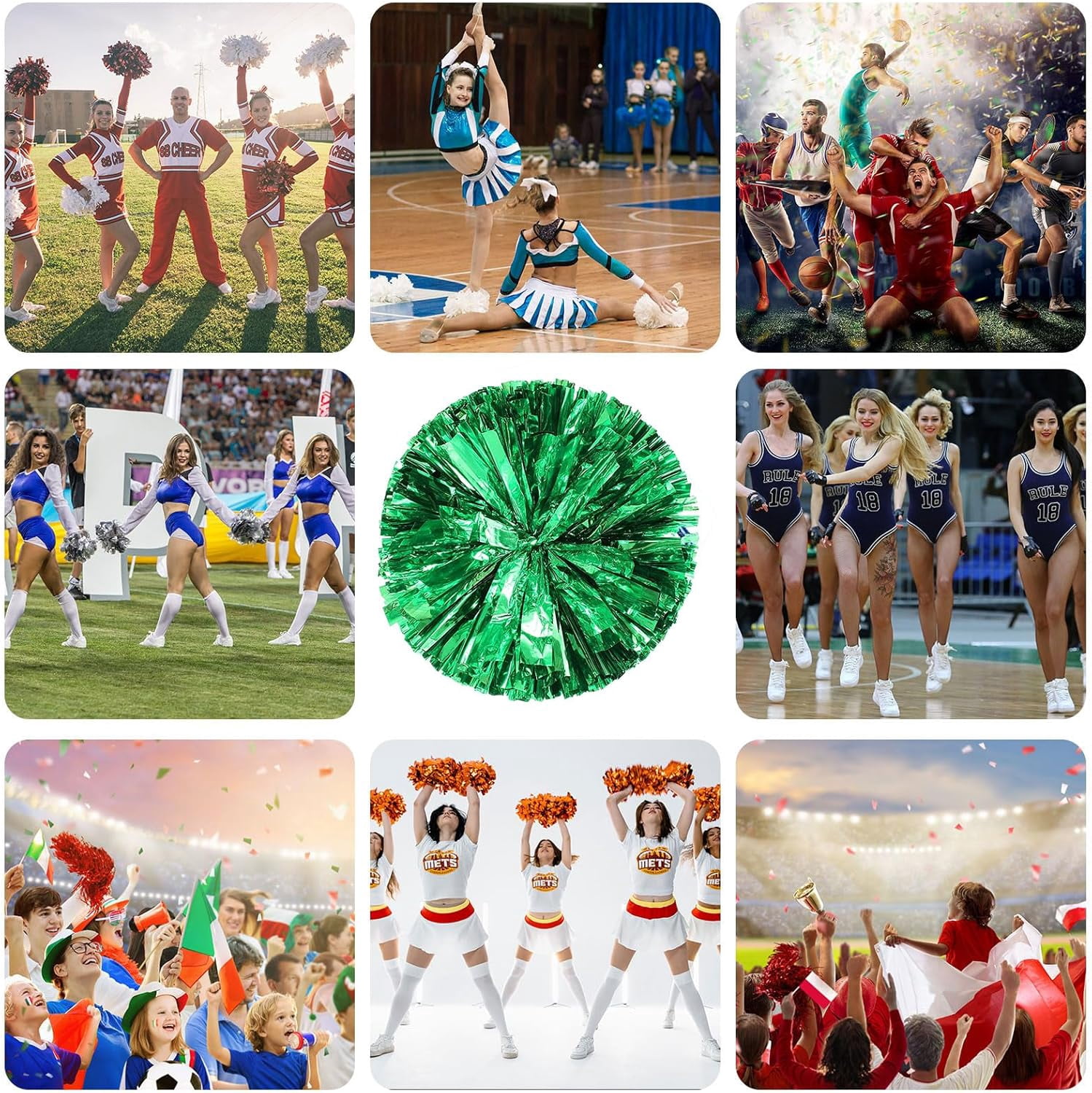 12 Pack pom poms Cheerleading,Cheerleading poms Sports Dance Cheer Plastic Pom Poms Cheerleading for Sports Team Spirit (Blue Gold)