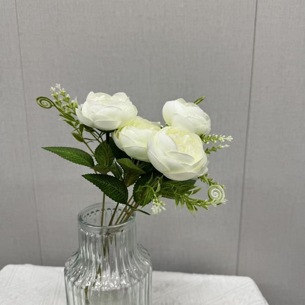 Flores artificiales de peonía de plástico multicolor para decoración del hogar | Flores artificiales realistas de 30 cm | Ramo impermeable y resistente a la decoloración para uso en interiores y