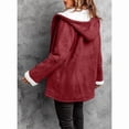 thumbnail image 6 of Women'S Fleece Collar Long Sleeve Hooded Button-Down Jacket with Pockets Wine Red XXL, 6 of 7