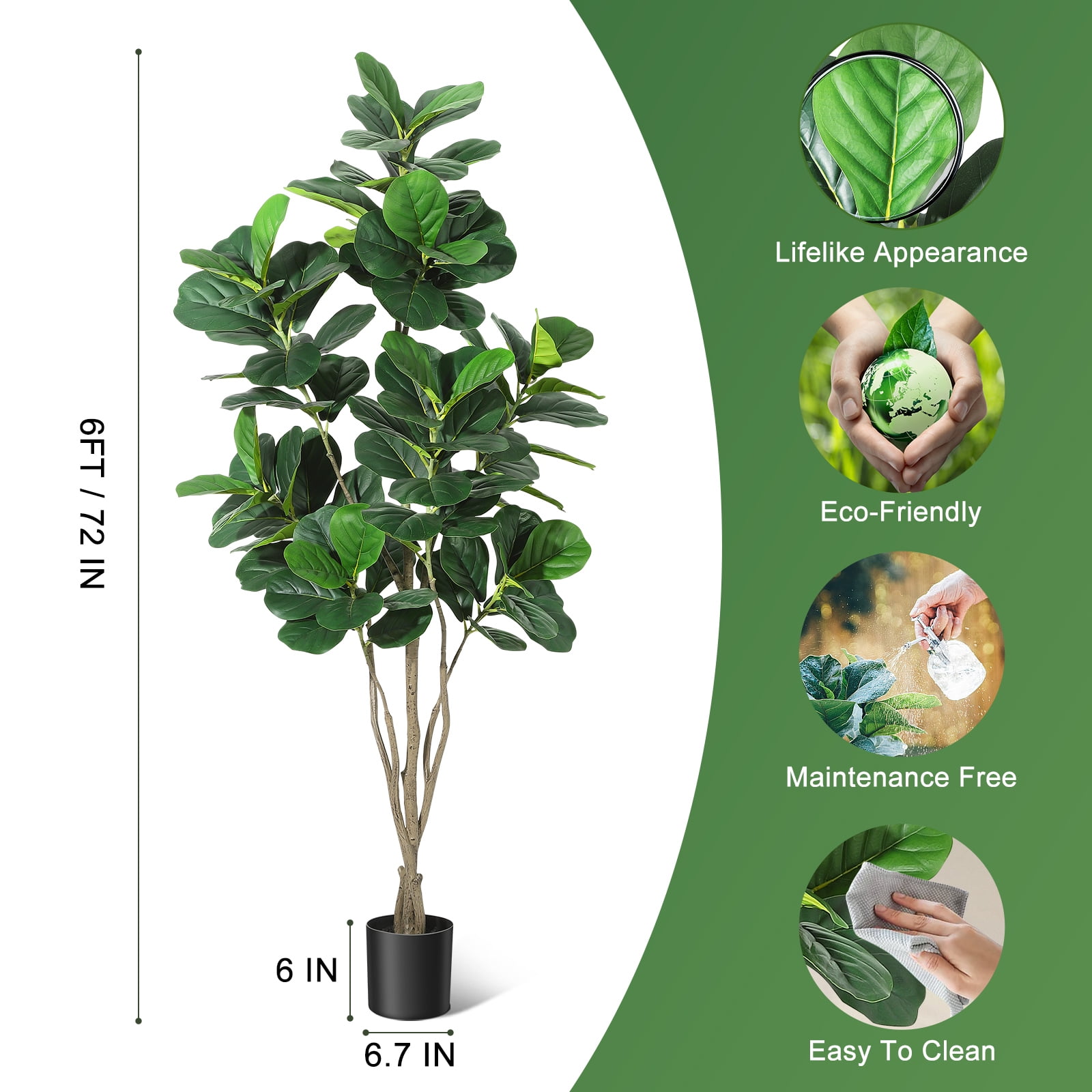 Fiddle Leaf Fig Tree Artificial Plant 6FT Tall Faux Plants Indoor Fake Ficus Lyrata Plant in Pot Artificial Fig Trees for Home Office Store Room Decor Indoor Outdoor Housewarming Gift